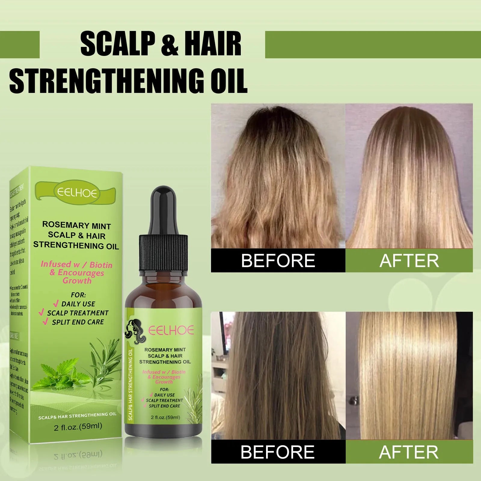 59ml bottle of rosemary mint hair growth fluid for scalp massage and hair repair
