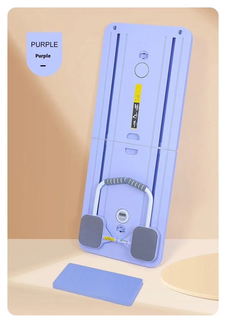 Multi-functional supine board in gray on floor for home abdominal exercise