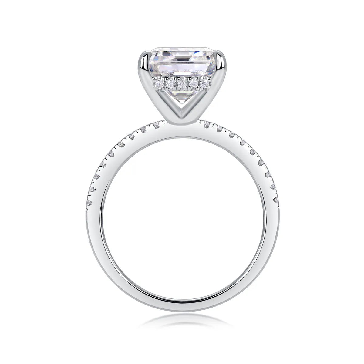 Octagonal moissanite wedding ring set on S925 silver band with platinum plating, size 7, gift box packaging