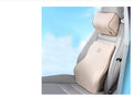 Memory foam car headrest neck pillow and lumbar support set in beige, black, grey, and red options for driving comfort