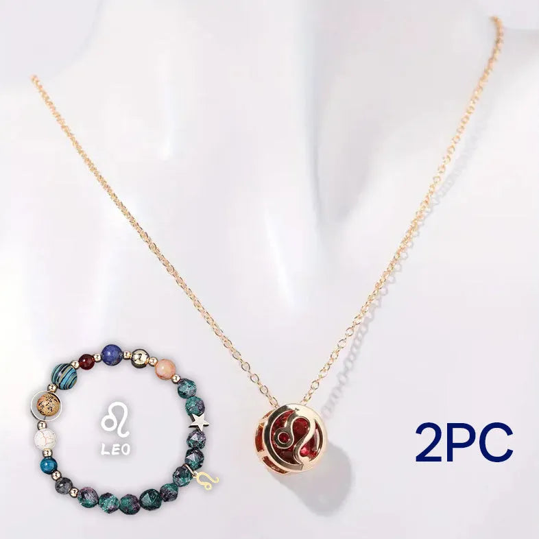 Natural stone beaded necklace and bracelet set on display with multiple style options