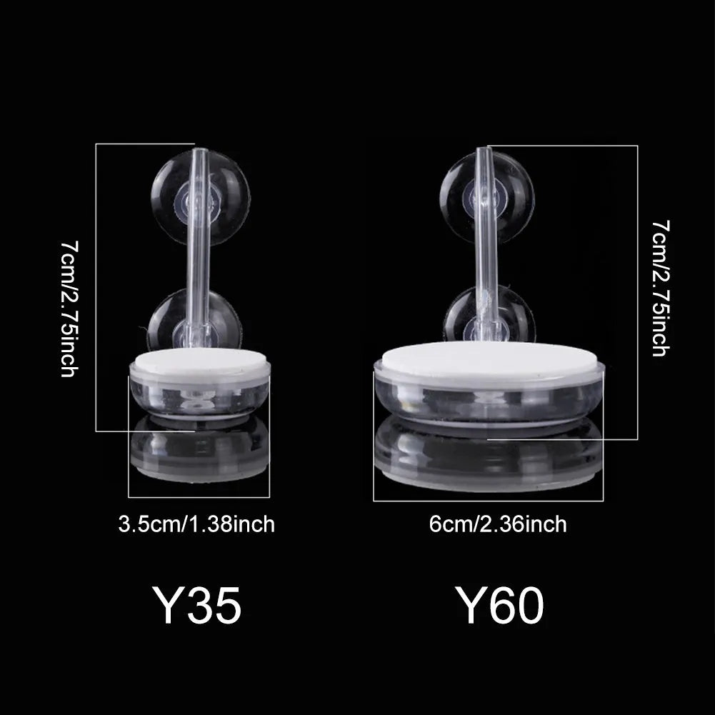 White transparent PC aquarium air refiner with nano bubbles and suction cups, shown on glass tank