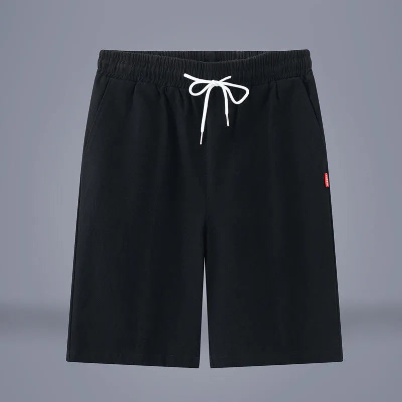 Solid colour cotton linen cropped trousers in Chinese style with drawstring waist