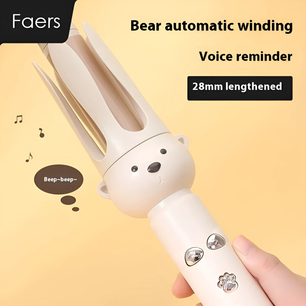 Beige coloured automatic hair curler with anion technology and wired power cord for curly hair styling