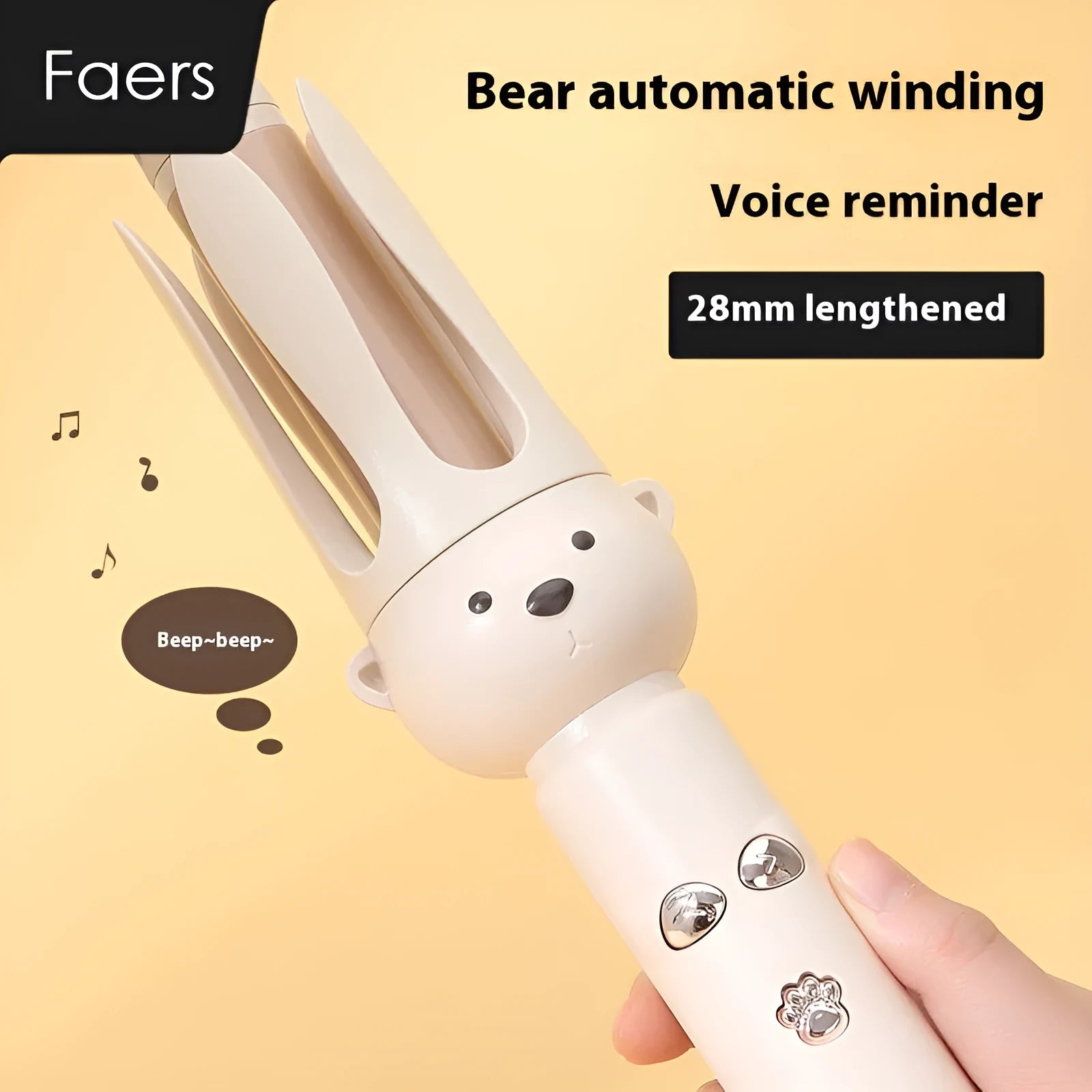 Beige coloured automatic hair curler with anion technology and wired power cord for curly hair styling