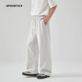 Men's loose straight-leg trousers with lace-up front detail in cotton blend fabric