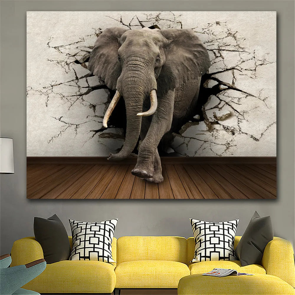 Creative home decor elephant canvas painting in grey oil on canvas