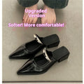 Women's closed toe half slippers with metal buckle, French style, silver colour, PU upper, rubber sole