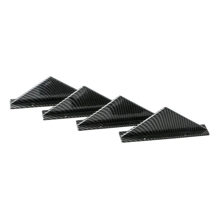 Car universal triangle rear spoiler kit with four ABS plastic pieces in bright black finish