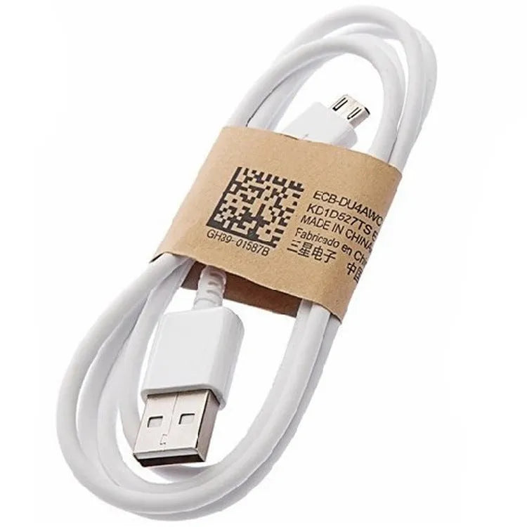 Black and white Android micro USB data and charging cable with 1 metre length