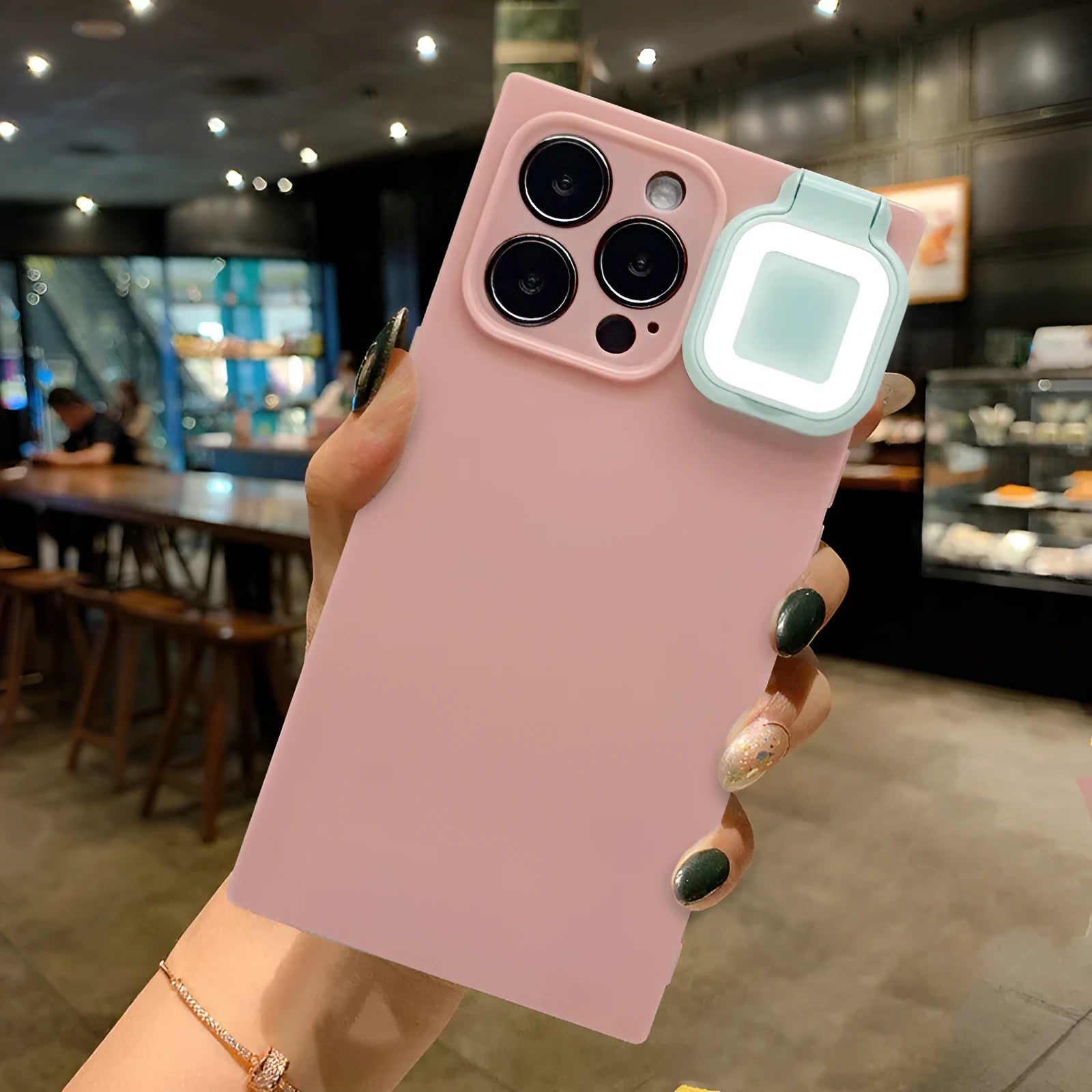 Ring flashing mobile phone case with built-in fill light for Apple 13 series in solid colour finish