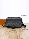 Men casual shoulder messenger bag horizontal large capacity PU geometric pattern in black colourway