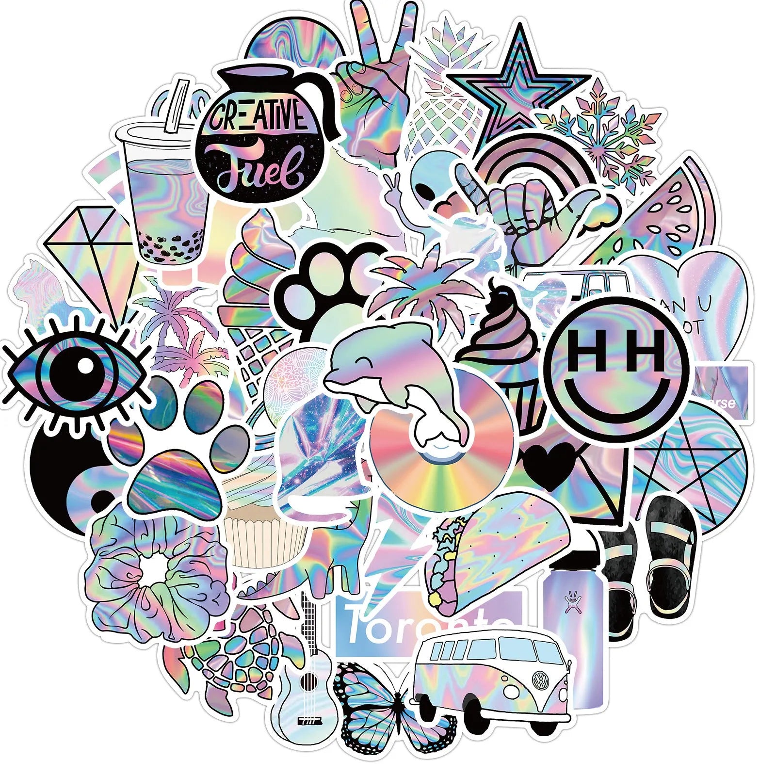 Cartoon graffiti stickers in assorted styles with waterproof matte finish, 3-6cm, 50 sheets per bag