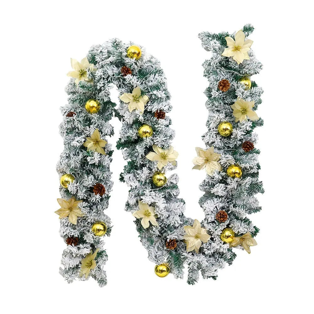 Christmas rattan garland with flocking texture in multiple colour options for festive decoration