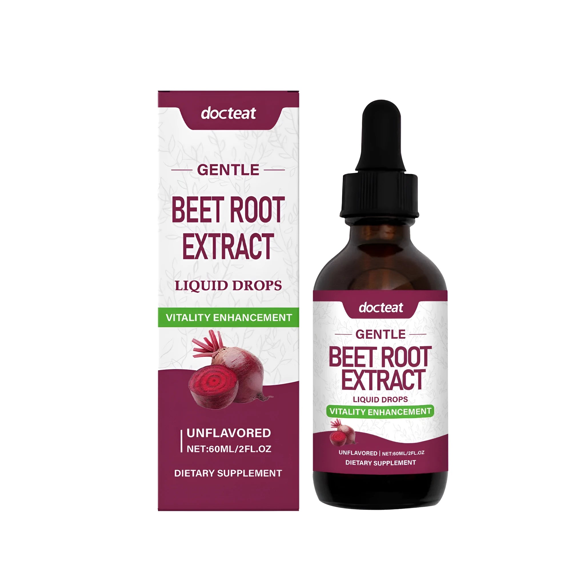 60ml bottle of beetroot drops with dropper, glycerin-based liquid supplement