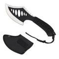 Multi purpose tactical axe with black high carbon steel blade and handle, 270mm total length, and woven umbrella rope handle guard