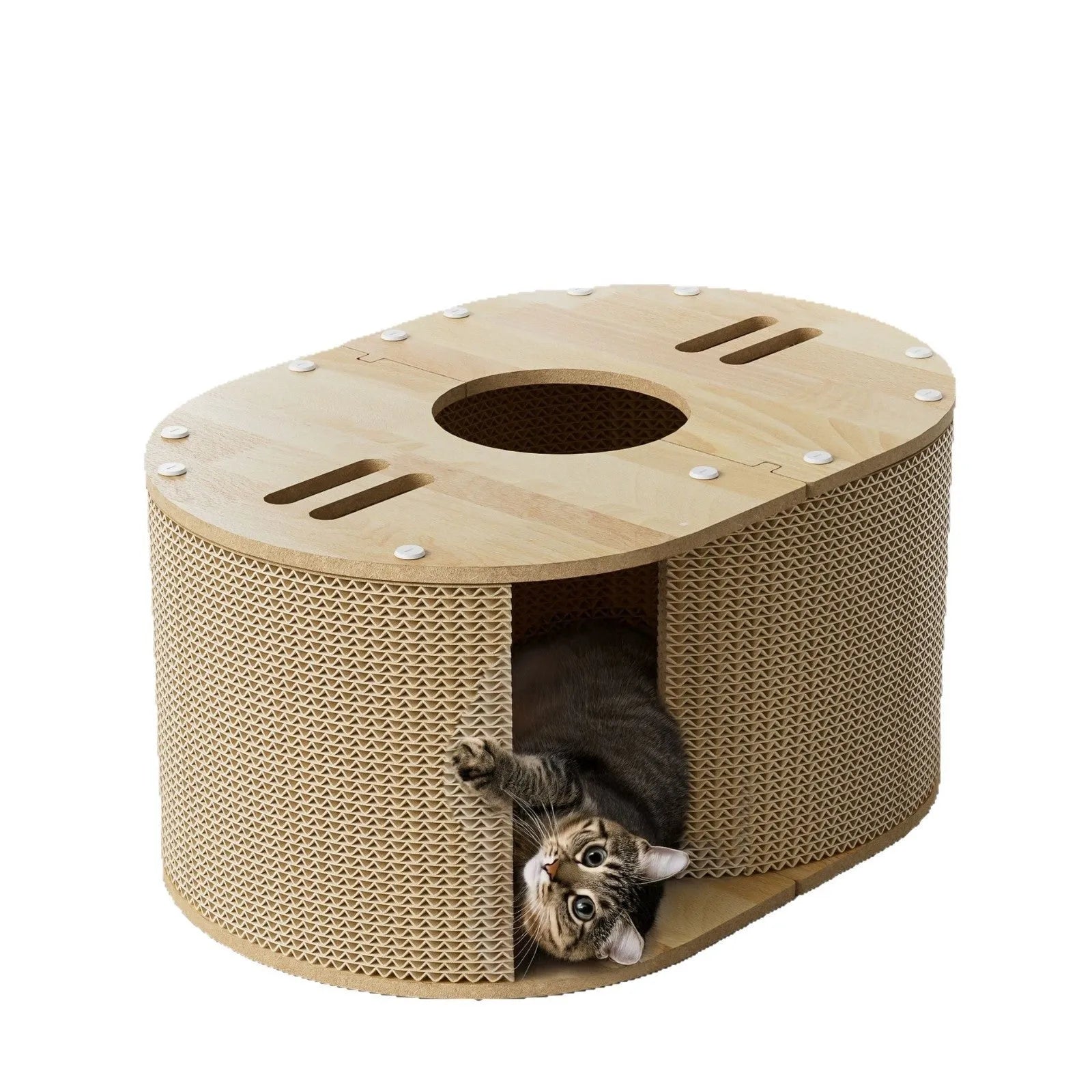 Small cat climbing frame made of corrugated paper with tunnel nest, 57x39x27.5cm