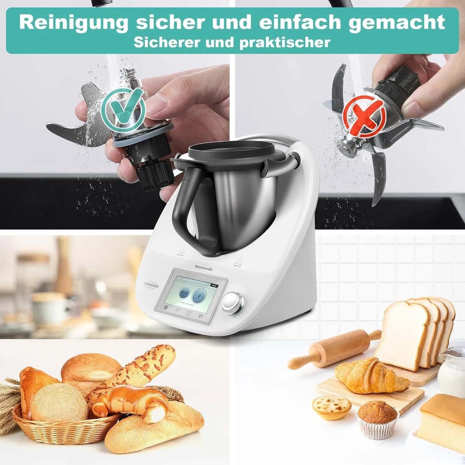 Stainless steel dough knife replacement accessory for Thermomix TM6 and TM5 cooking machines