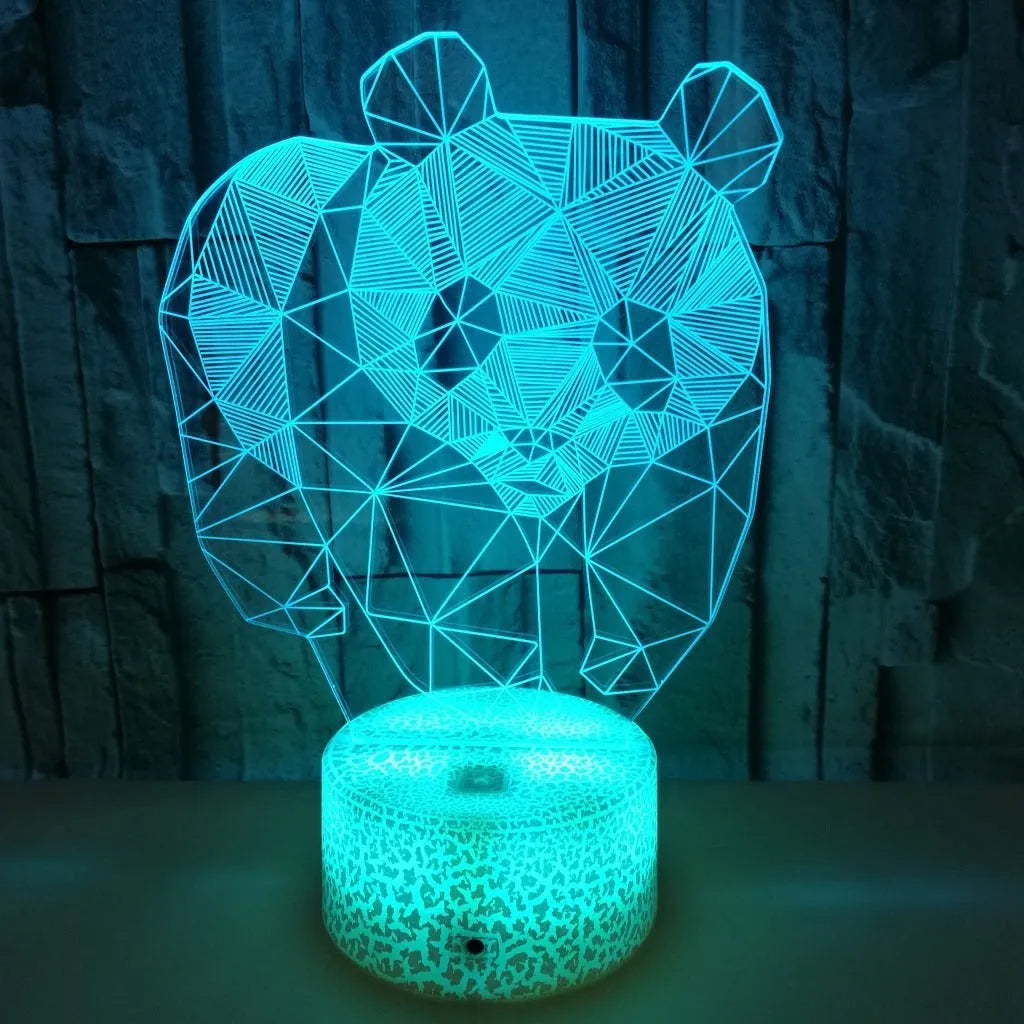 Panda colorful LED touch 3D night light with remote control, seven colour modes, acrylic board and ABS base, USB powered home decor