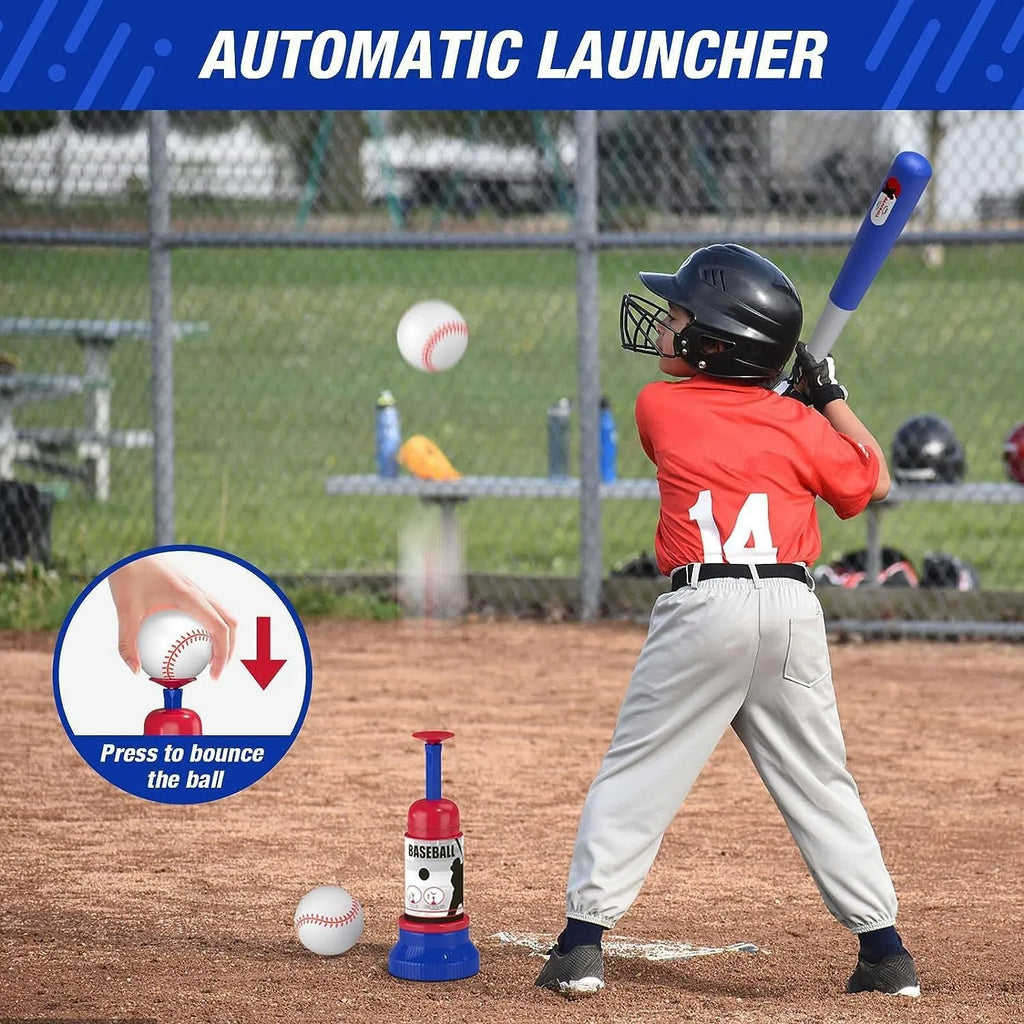 Hanging standing automatic serve adjustable children's baseball toy for teenagers blue red PP material