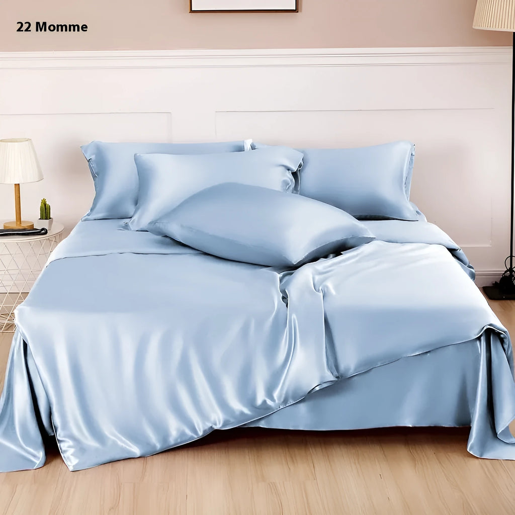 Silk duvet cover in lotus pink showing double-sided construction and plain weave texture