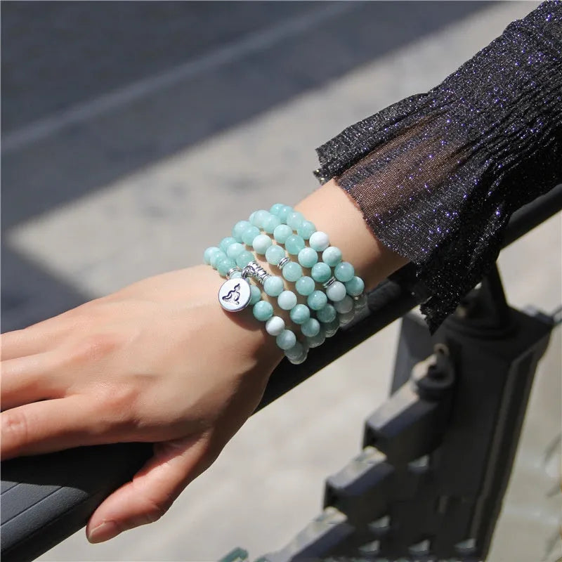Women's natural stone angel echeveria bracelet with geometric lotus design in literature style