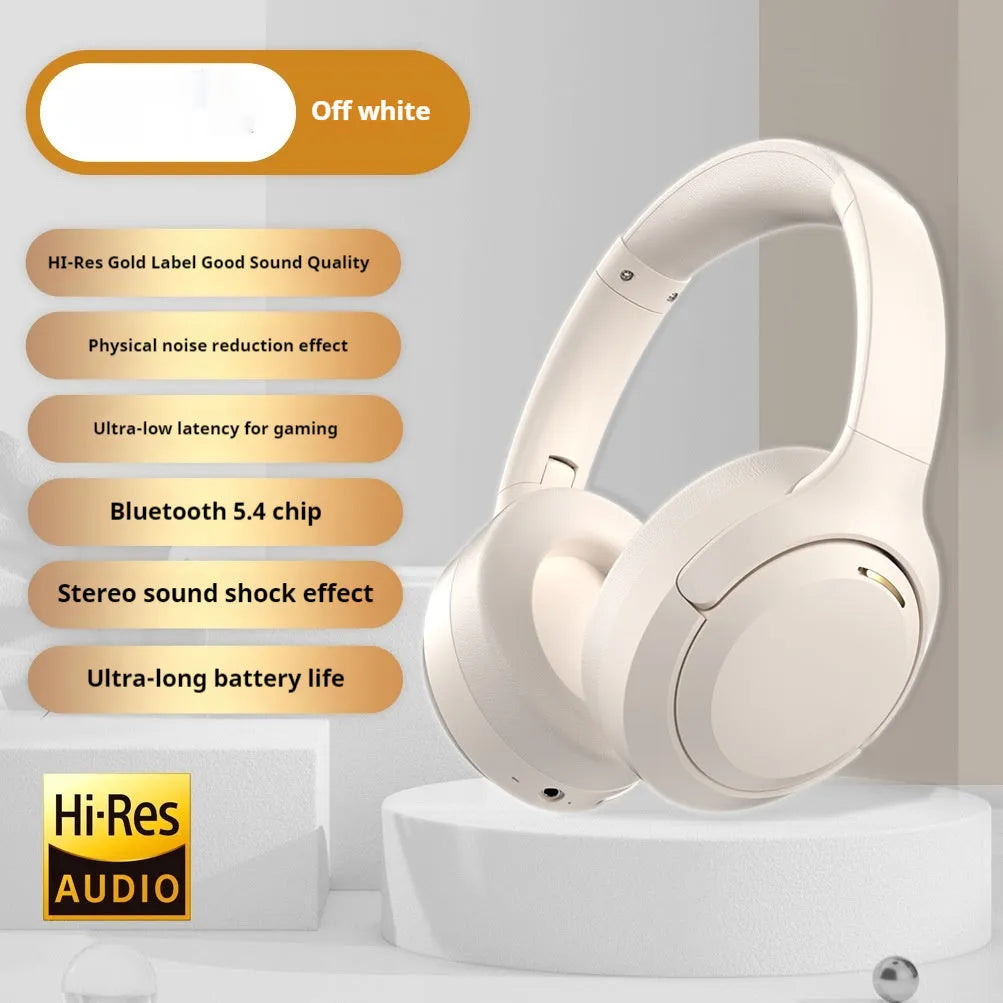 Wireless Bluetooth headset in light brown colour over-ear design for cellphone and computer use