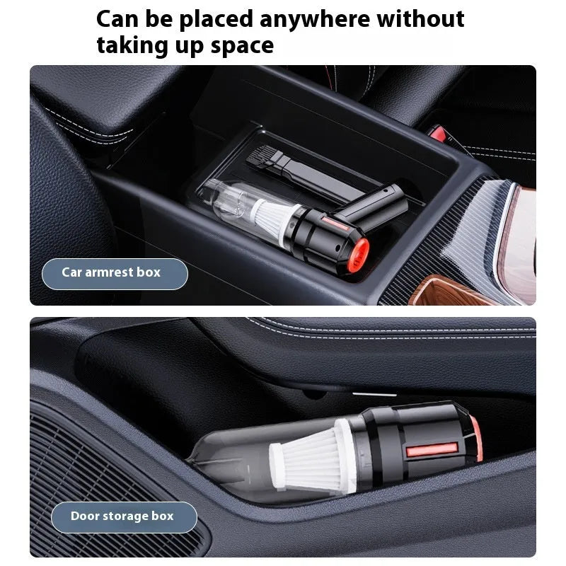 Car wireless charging handheld vacuum cleaner with straw and brush in black basic style