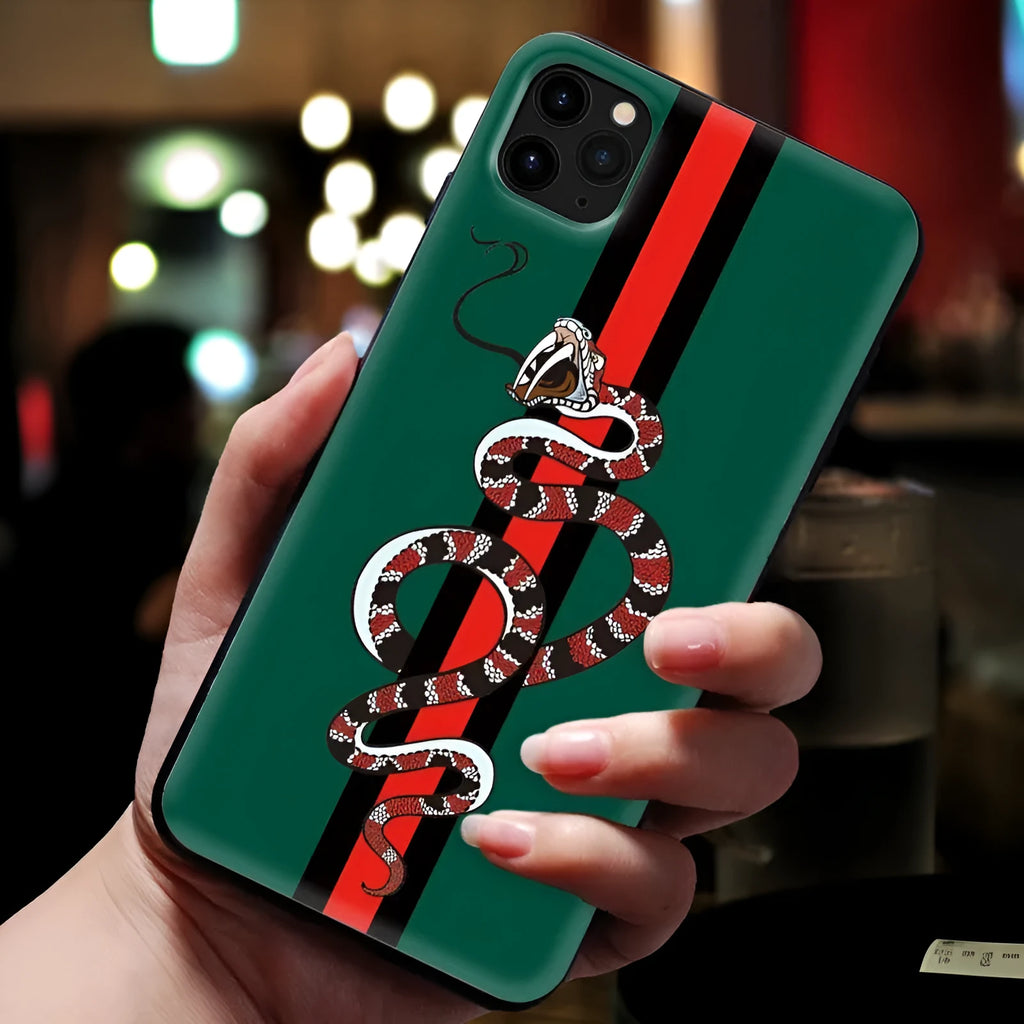 Frosted silicone iPhone case with cartoon snake design on TPU material