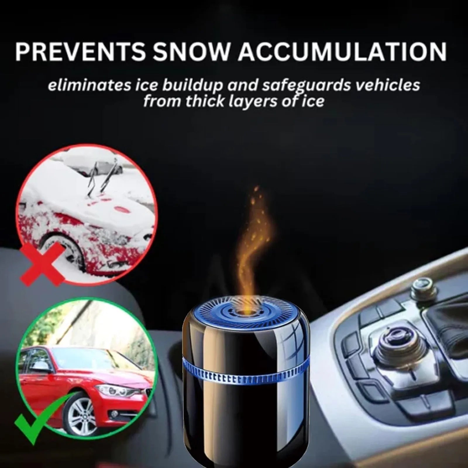 Compact car windscreen defrosting tool for snow melting and ice removal measuring 5.6 by 6.8 cm
