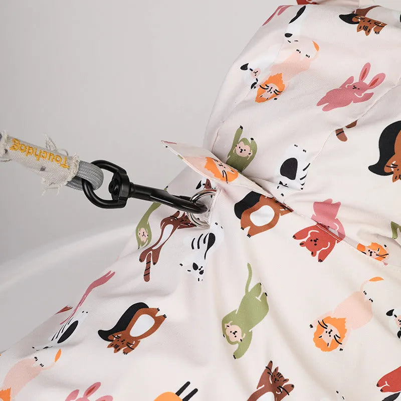Beige cartoon dog raincoat with waterproof PU coating for wet weather walks