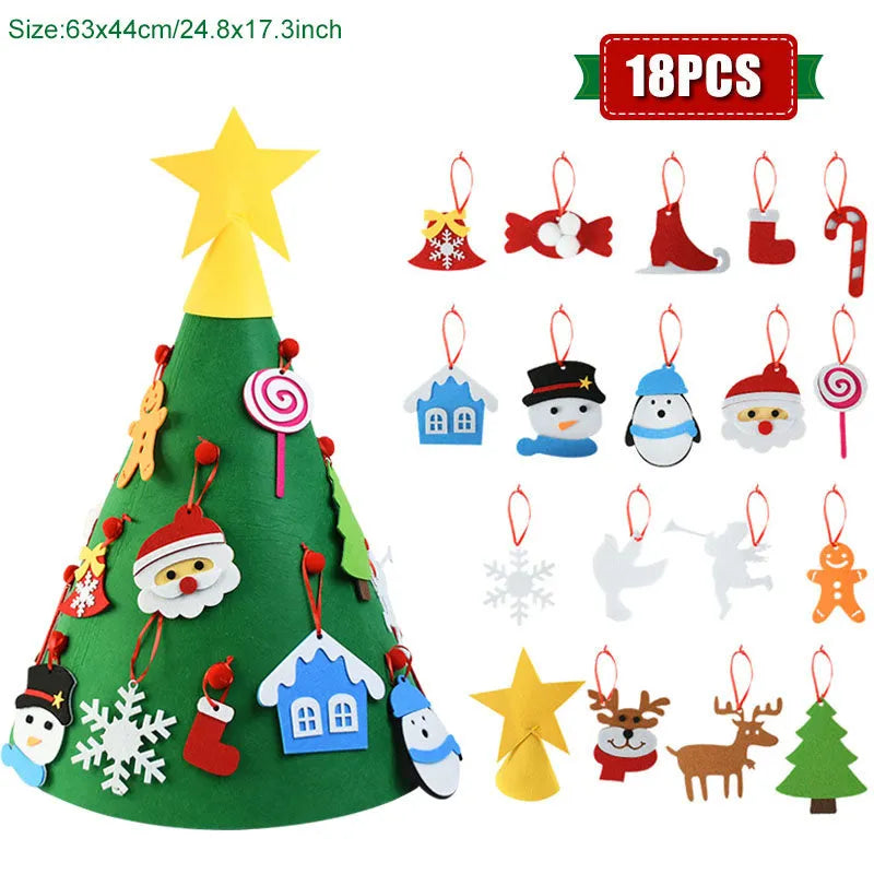 DIY felt Christmas tree ornament set for kids with 110cm width and multi-colour sections