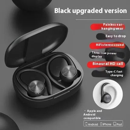 R200TWS ear-mounted sports Bluetooth headset with digital display, sweat-proof design, available in black white pink skin