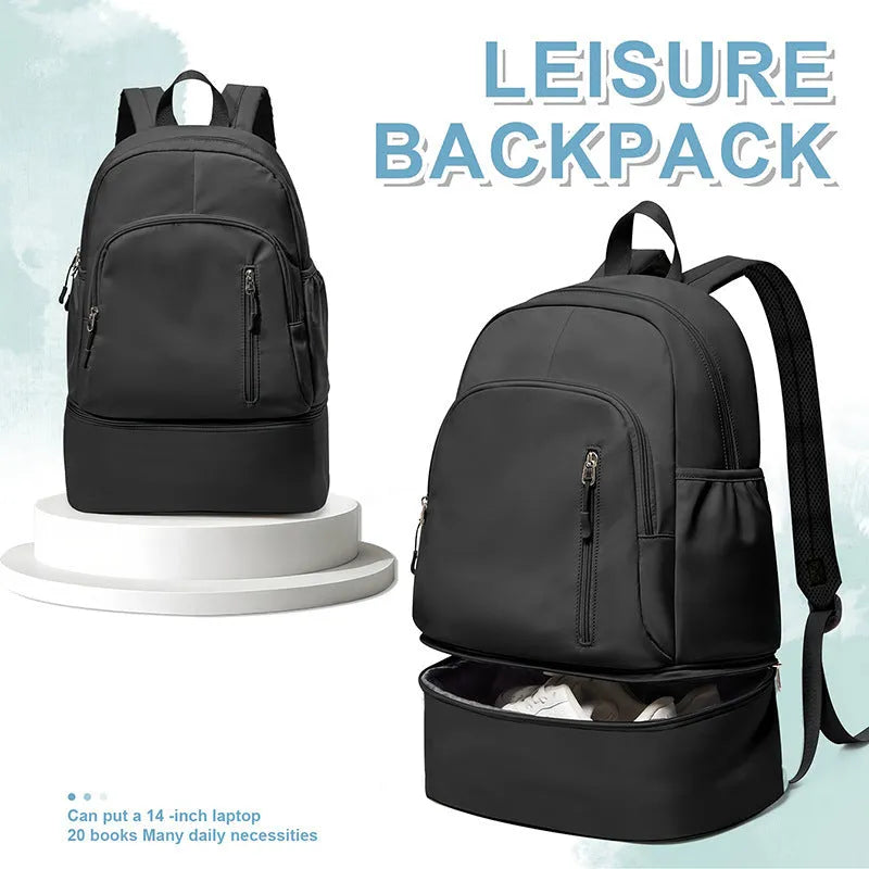 Solid colour polyester backpack with contrast stitching and curved adjustable straps, shown in grey.