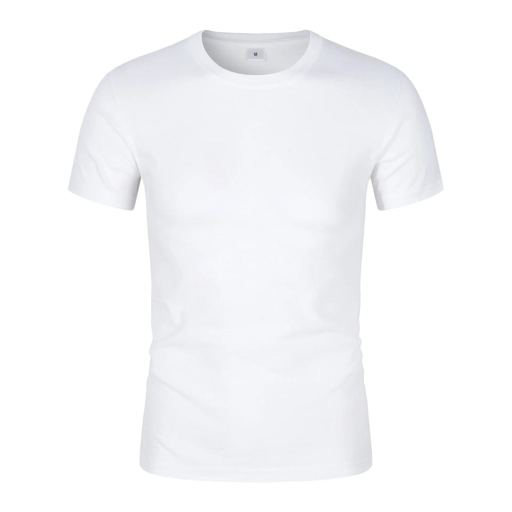 Men's white and black CVC cotton short-sleeved round neck T-shirt on size chart