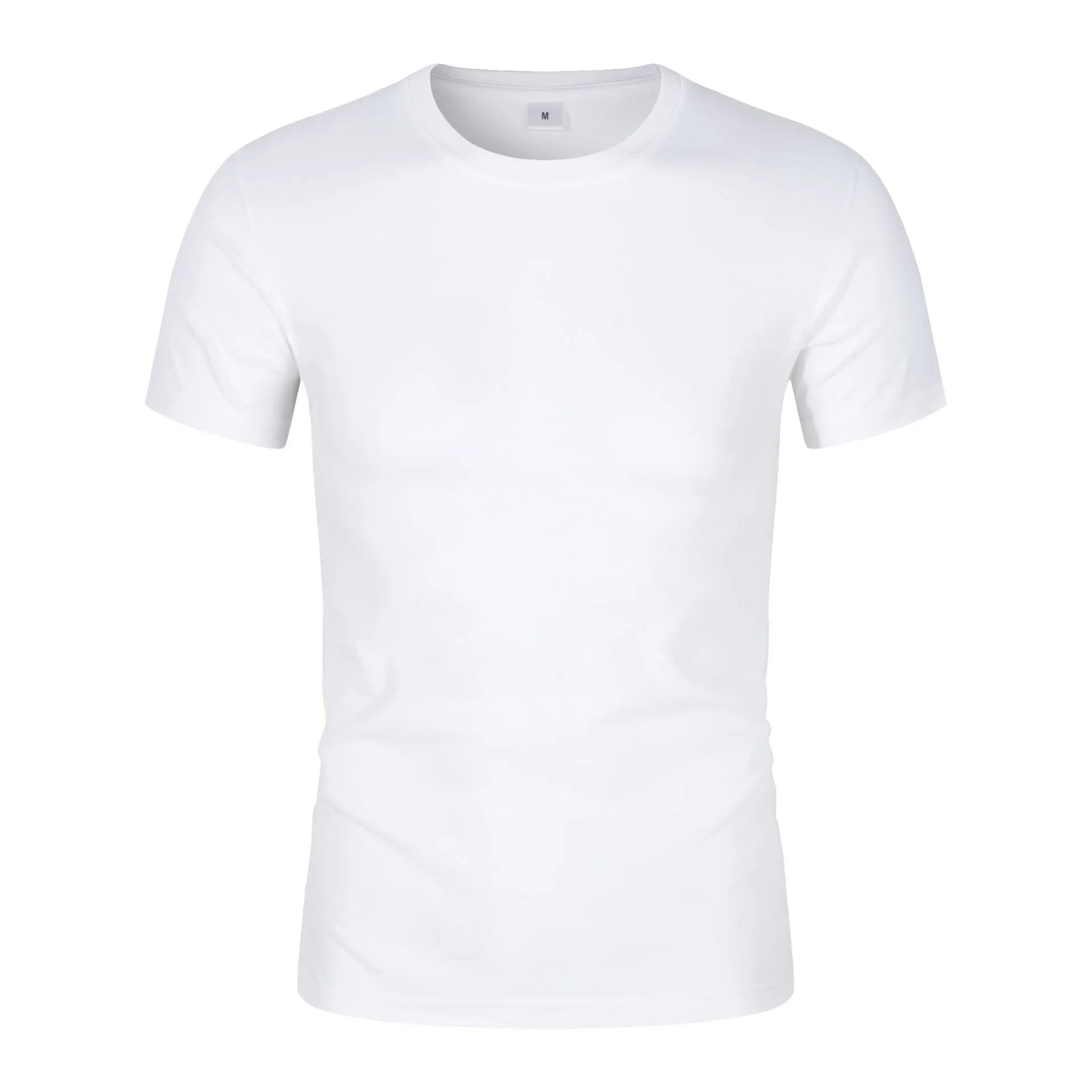 Men's white and black CVC cotton short-sleeved round neck T-shirt on size chart