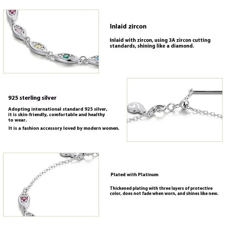 Platinum colourful devil's eye bracelet for women, silver electroplated finish, cold wind style, clasp closure