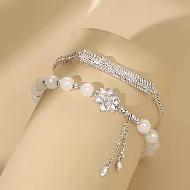 New Chinese style couple bracelet with handcrafted resin flowers in camellia, lotus and peach blossom designs