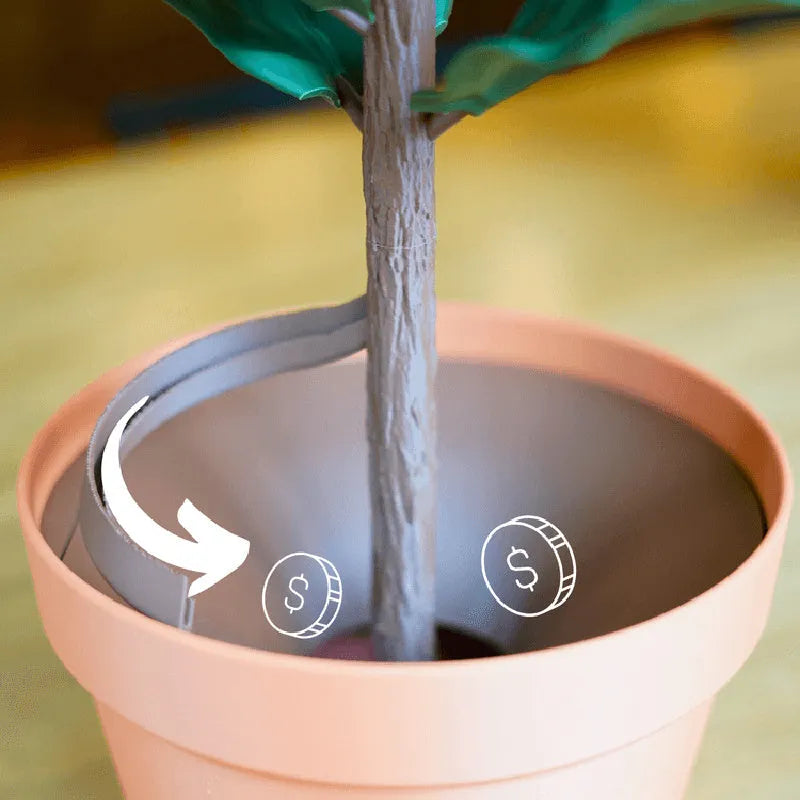 Simulation green plant coin bank money tree 3D printed PLA piggy bank whole tree colour front view