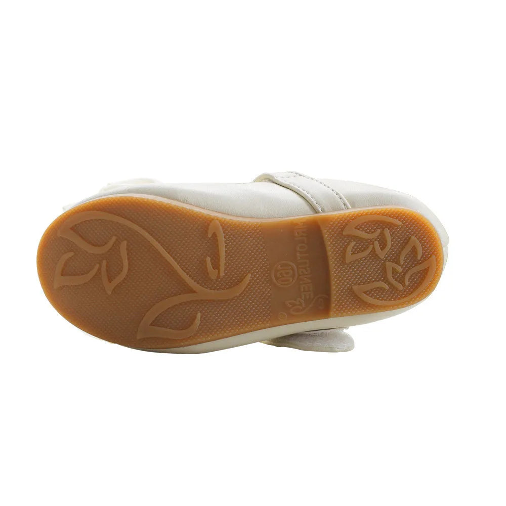 Girls' princess shoes with pearl bow, flat heel, Velcro fastening, PU leather upper, size 19-35