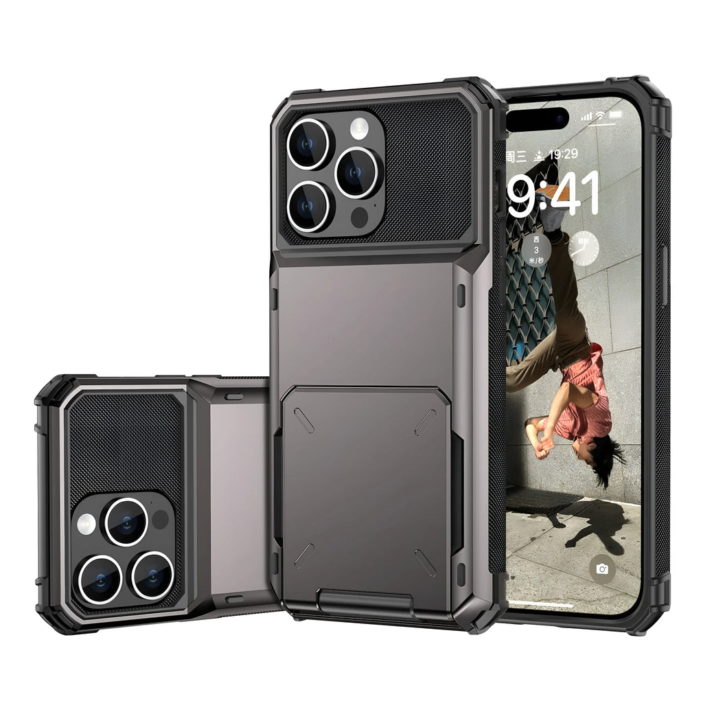 Gray fashion flip card phone case for iPhone with card slot and PC shell