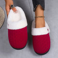 Winter cotton slippers with non-slip rubber sole, round toe, flat heel, in navy blue colour