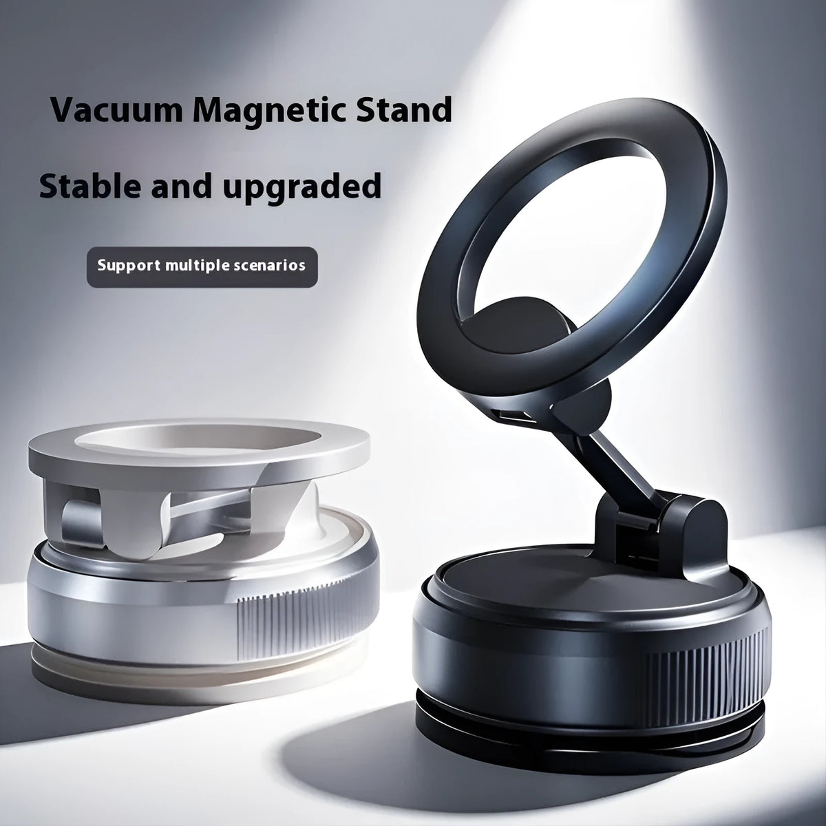 Magnetic car phone holder with vacuum suction cup, 7.5W, shown in black or white styles 283, K007 and K009