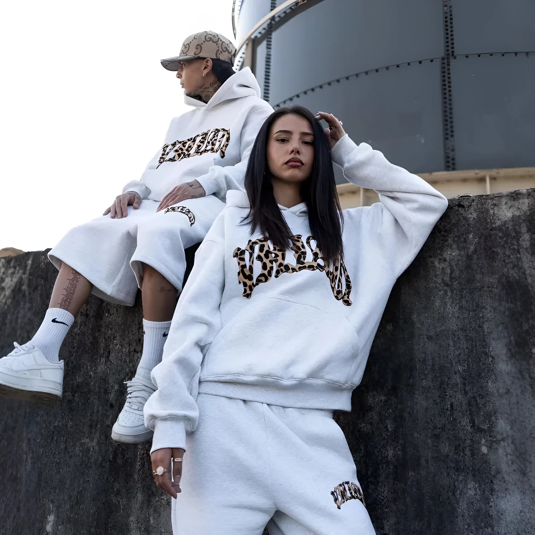 Men's patchwork double waist hip hop trousers in sweatshirt colour with elastic polyester fabric