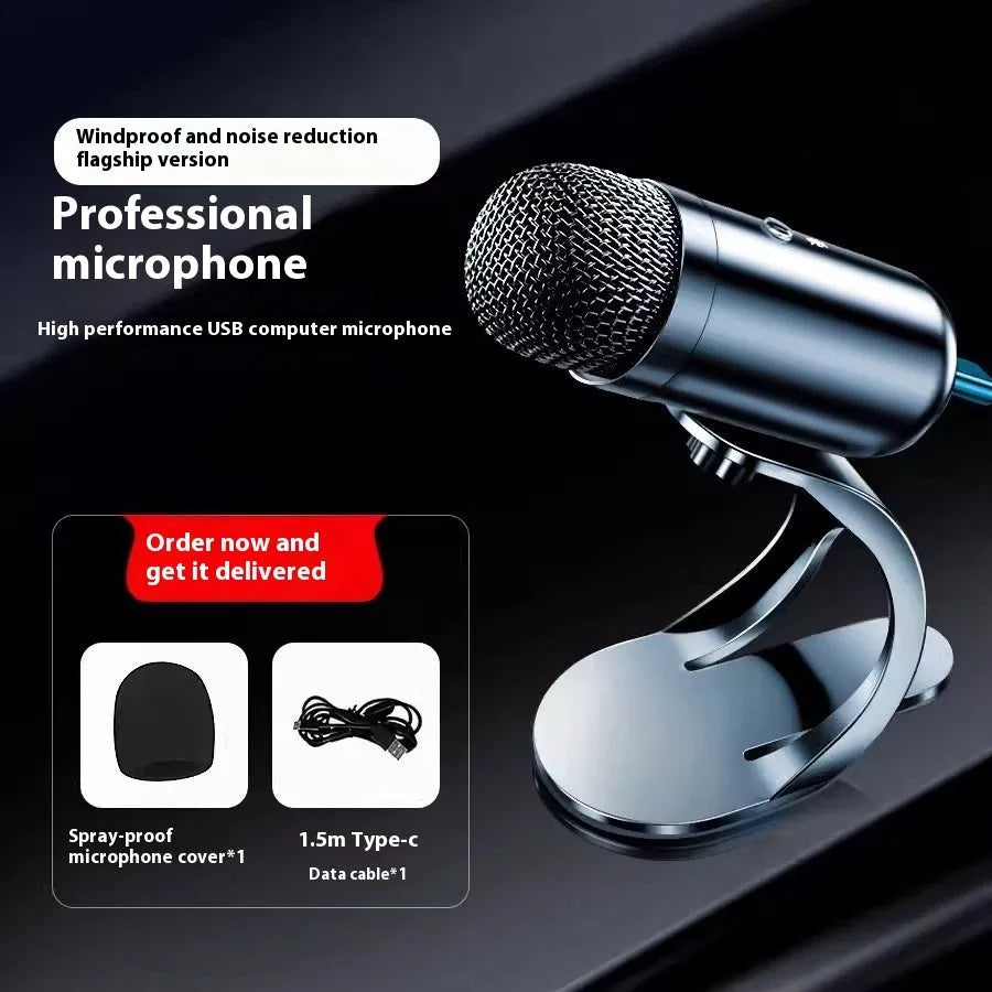 K6 USB wired desktop microphone black version front view for karaoke and live streaming use