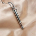 Breathing necklace with geometric stainless steel pendant on pearl chain in gold finish