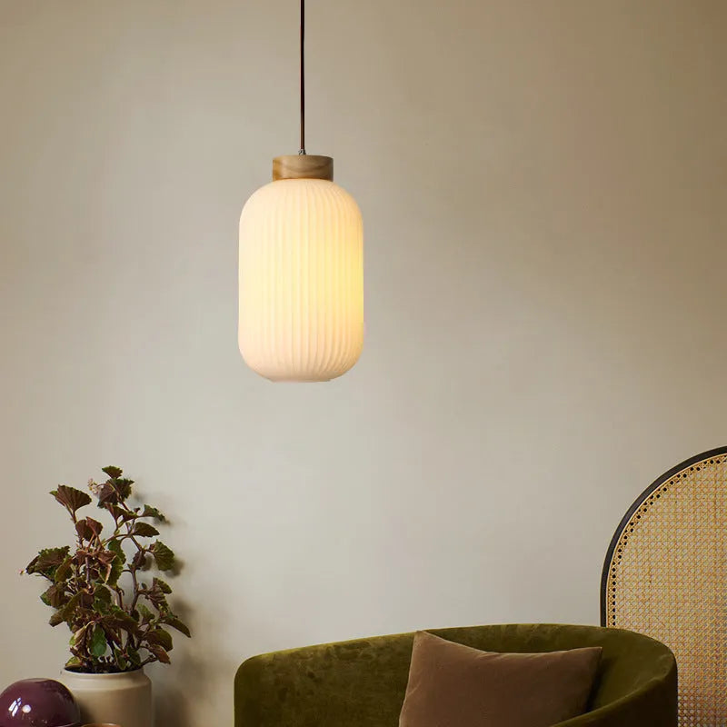 Retro Chinese wooden pendant light with Nordic style in bedroom setting