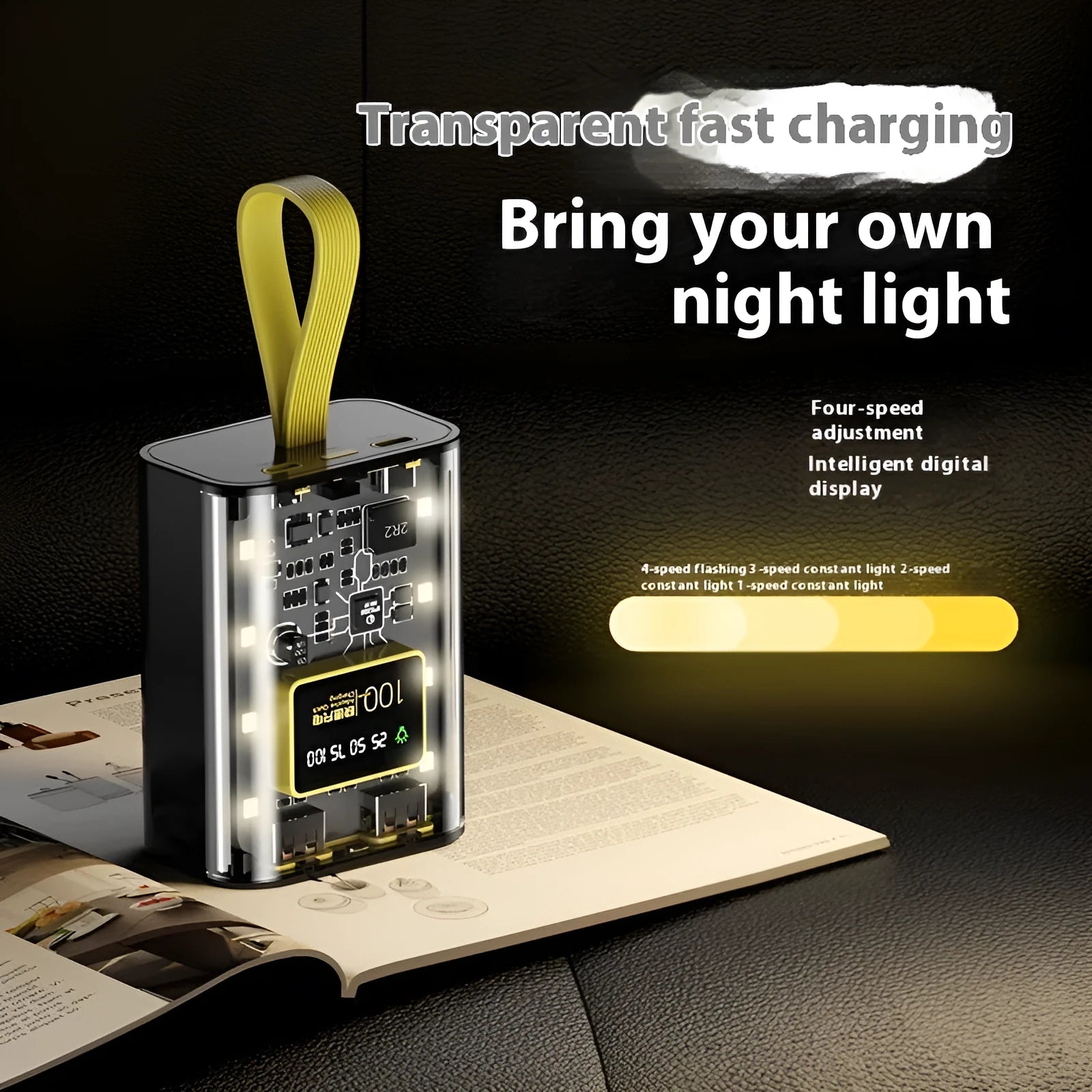 Punk transparent mech mini power bank in black plastic shell with multiple USB ports