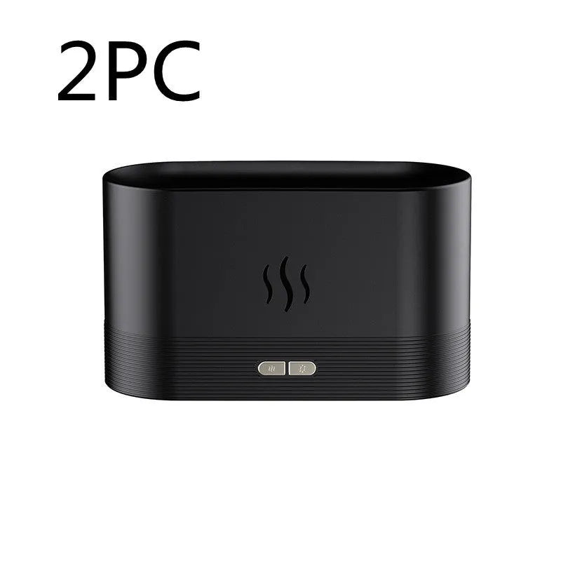 Square black ultrasonic aroma diffuser with flame light effect and mist output