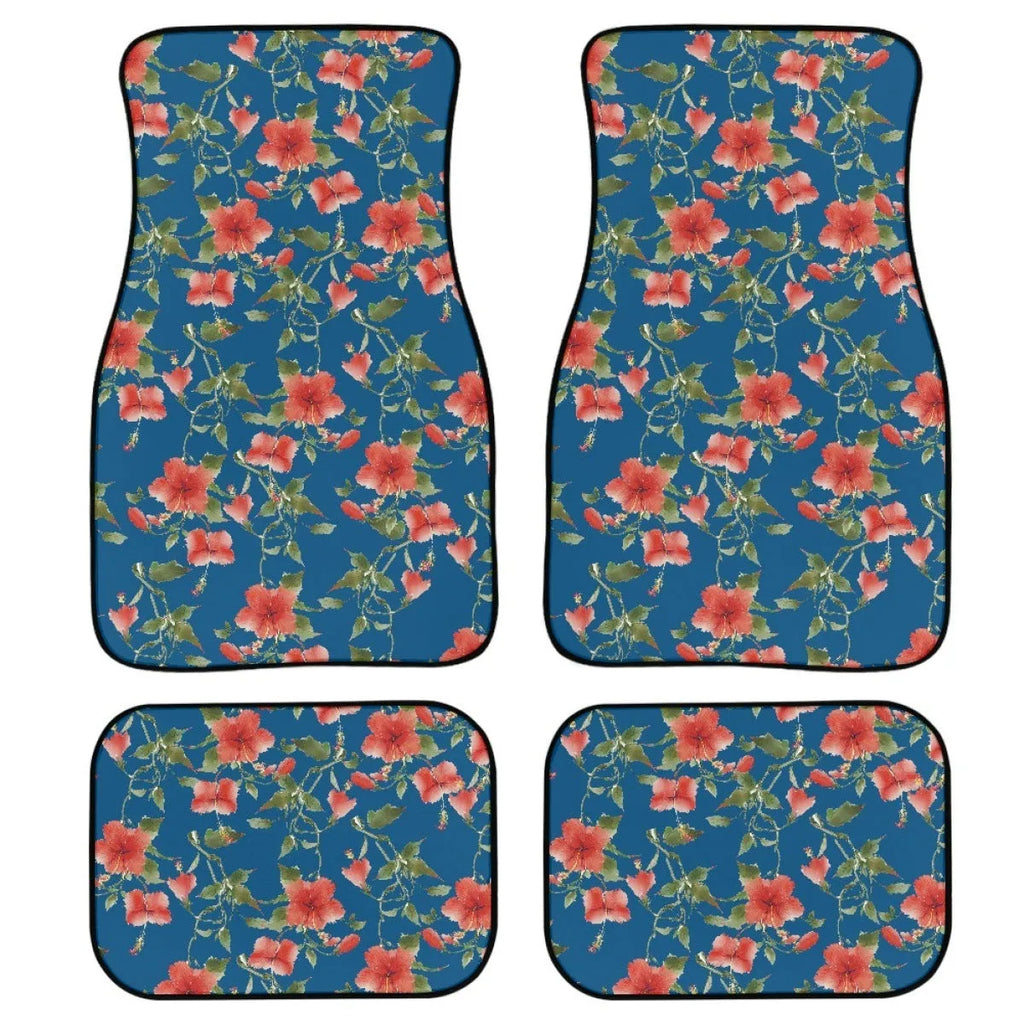 Set of four black printed rubber car foot mats with textured surface, showing 20mm thickness.